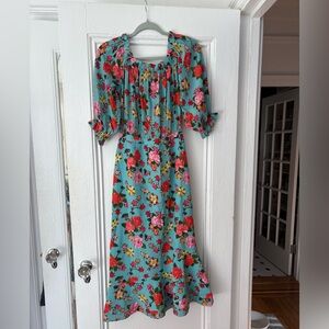 SALONI Floral Dress in Blue and Red